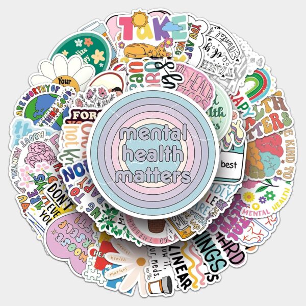 100Pcs Mental Health Stickers Mental Health Matters Awareness Vinyl Laptops Decals Kids Teens Adults Gifts Therapist Water Bottles Bumper Helmet Book Decorative Doctor Reward Stickers