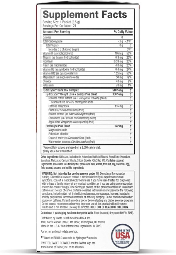 Hydroxycut Drink Mix, Wildberry Blast - 21 Travel-Size Packets, Pack of 2 - Zero Calories, Zero Sugar - Boost Metabolism, Burn Calories, Increase Energy - for Women & Men