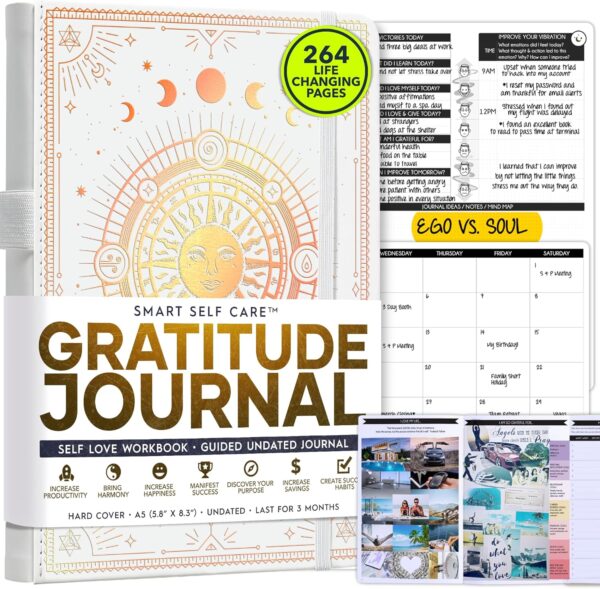 Gratitude Journal for Women & Men - 5 Minute Self Care Journal | 90-Day Undated Daily Planner for Positivity, Affirmations & Manifestation | Guided Mindfulness, Reflection | Vision Board + Stickers