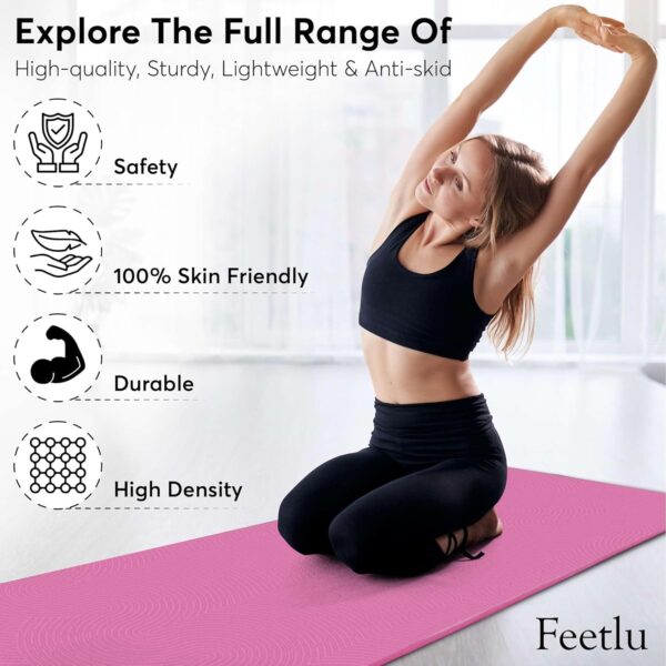 Yoga Mat with Strap – 10mm & 12mm Thick Yoga Mat, Non-Skid Dual Surface Workout Mat, Eco-Friendly POE Yoga Mats for Women Men Kids, Perfect Exercise Mat for Pilates, Yoga, and Floor Workouts, Includes Carrying Strap.