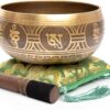 Tibetan Singing Bowl Set - Easy To Play Authentic Handcrafted For Meditation Sound Bowl Chakra Yoga Healing 4 Inches By Himalayan Bazaar (Gold & Green)
