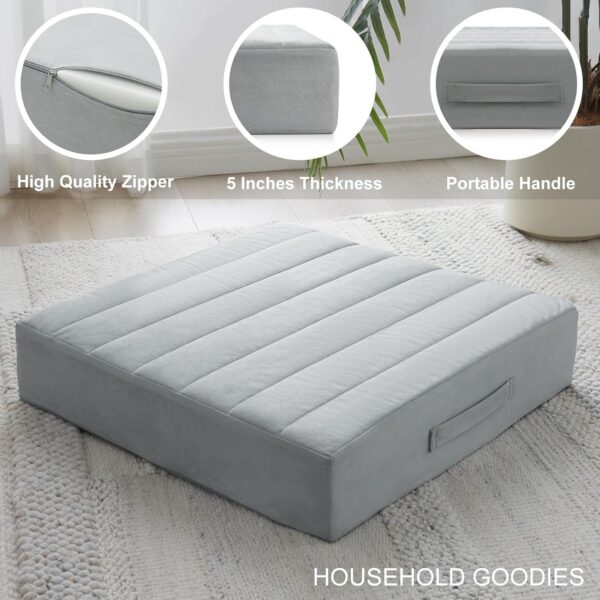 JKMAX 22 inches Floor Pillow for Adults - Large Meditation Cushion with Thick Foam & Soft Tufted Cover - Premium Outdoor Square Floor Cushion Seat - Yoga Pillows for Sitting On Floor - Light Gray