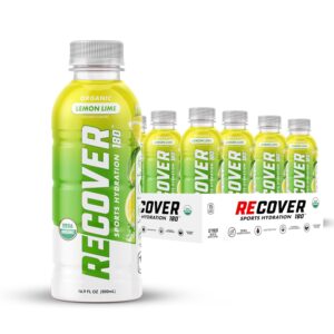 RECOVER 180 Organic Sports Hydration Drink, No Sugar Added, 15 Calorie Sports Beverage, Organic Flavors With Vitamins, Potassium-Packed Electrolytes (16.9 Fl Oz (Pack of 12), Lemon Lime)