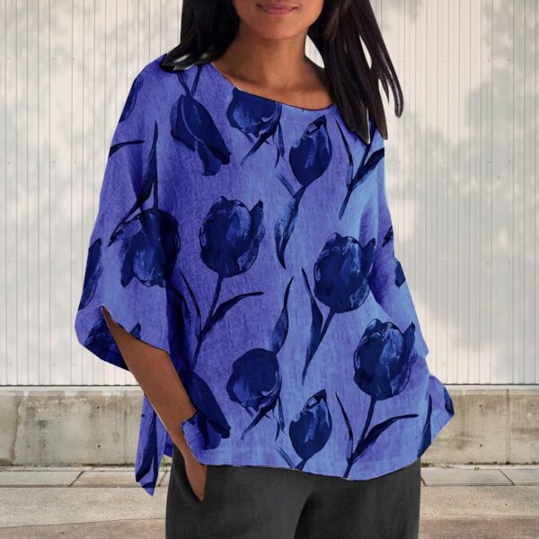 Linen Shirt for Women Crew Neck 3/4 Sleeve Tunic Blouses Casual Loose Fall T-Shirt Tops for Ladies Summer S-5XL