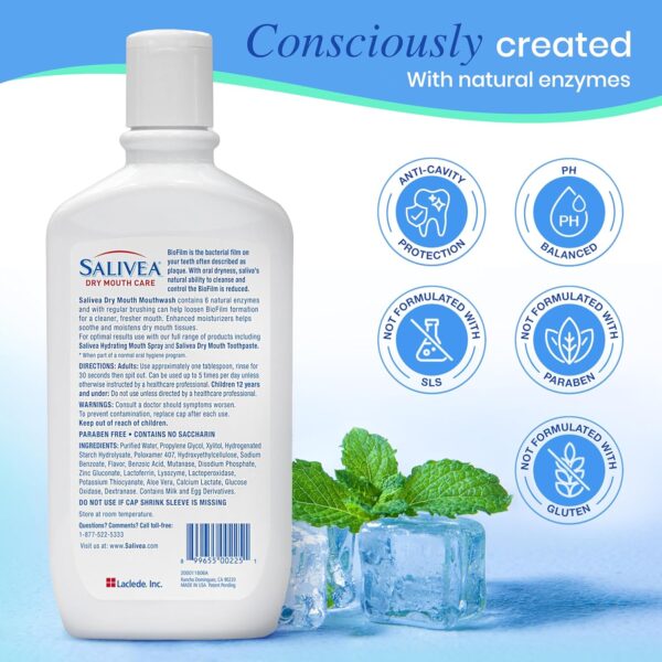 SALIVEA Dry Mouth Mouthwash - Soothing Mint Mouthwash with Natural Salivary Enzymes - Gentle Mouthwash to Aid Dry Mouth Care - Breath Freshener & Dry Mouth Care - Mint Flavor (2 Pack)