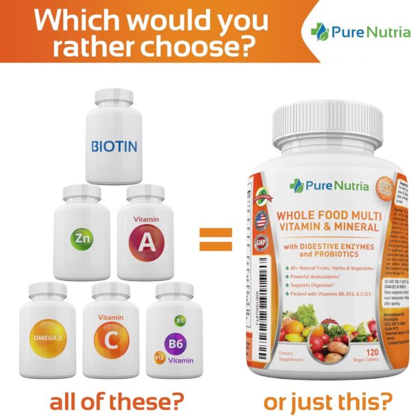 Whole Food MultiVitamin and Minerals with Probiotic Enzymes - 120 Multivitamins for Women and Men - Packed with WholeFood and Herbal Ingredients - Powerful Antioxidants for Digestive Support