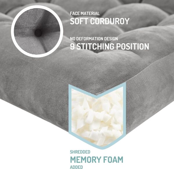 Degrees of Comfort Meditation Floor Pillow, Square Large Pillows Seating for Adults, Gray Tufted Corduroy Cushions for Outdoor Yoga Tatami Fireplace Living Room, Grey, 22x22 Inch