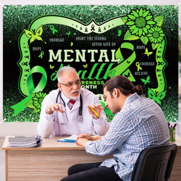 Mental Health Awareness Month Backdrop Green Ribbon Awareness Photo Backdrop for Mental Health Month Party Supplies Outdoor Indoor Wall Decorations 71x47 inch
