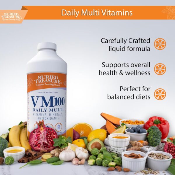 Buried Treasure VM100 Daily Multi - 32 Servings, Liquid Vitamins Minerals Supplement with Dose Cup