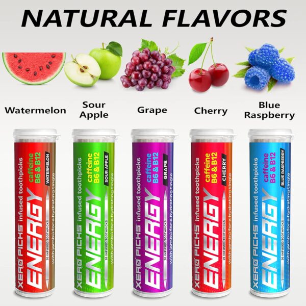 Xero Picks Energy Infused Flavored Toothpicks with Caffeine, B12 and B6 (Variety Pack, 20 Count (Pack of 5))