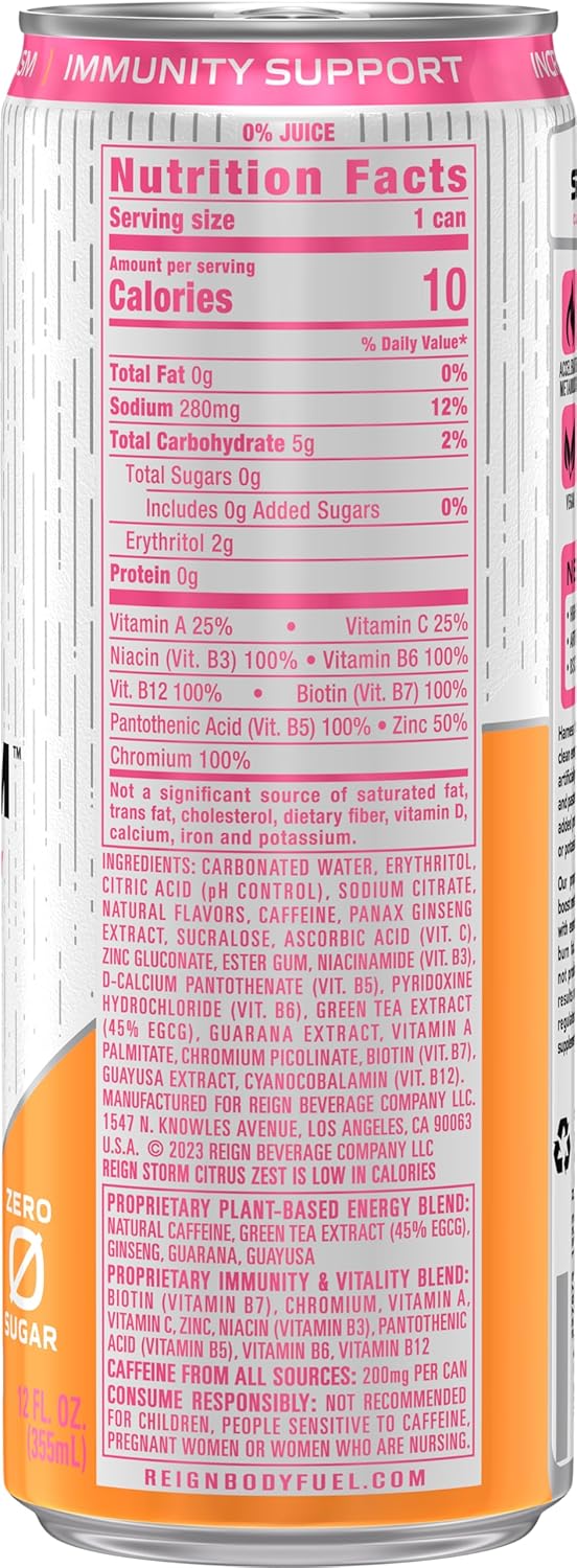 REIGN Storm, Citrus Zest, Fitness & Wellness Energy Drink, 12 Fl Oz (Pack of 12)