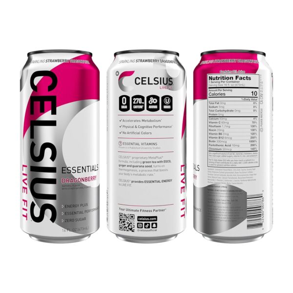CELSIUS ESSENTIALS, Sparkling Dragonberry, Performance Energy Drink 16 Fl Oz (Pack of 12)