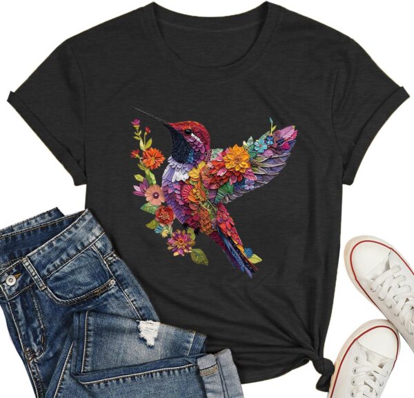 Hummingbird Shirts for Women Vintage Tee Summer Graphics Tee Shirt Floral Tops Womens Loose Life T-Tops