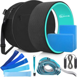 Yoga Wheel Set (11-in-1),Yoga Wheel Back Wheel for Back Pain, Yoga Blocks 2 Pack with Strap, Resistance Bands,Yoga Wheel Bag, Jump Rope, Perfect Yoga Accessory for Stretching and Improving Backbends