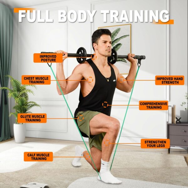 HOTWAVE Resistance Bands Bar with Ab Roller,Portable Home Gym, Strength Training Equipment, Squats, Bench Presses,Weightlifting, Full Body Exercise
