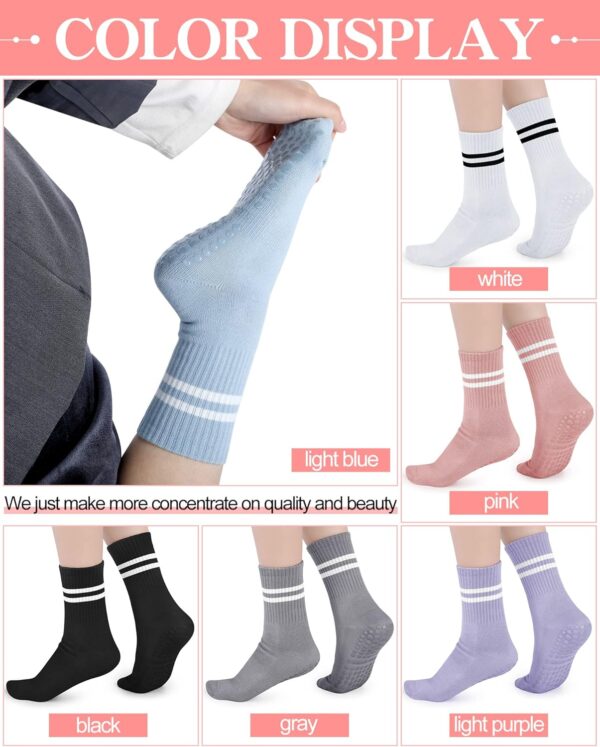 Sintege 6 Pairs Pilates Socks Yoga Socks with Grips for Women Non Slip Barefoot Workout Crew for Pregnant Ballet Dance