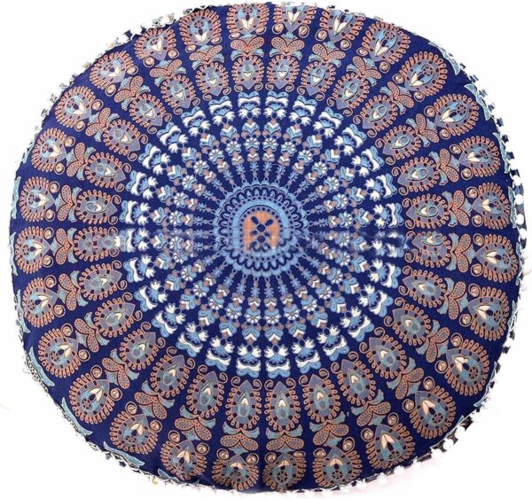 Indian Mandala Round Ottoman Pouf Cover Bohemian Floor Pillow Hippie Cotton Meditation Cushion Cover Seating Throw Decorative Footstool Kids Bean Bag Case
