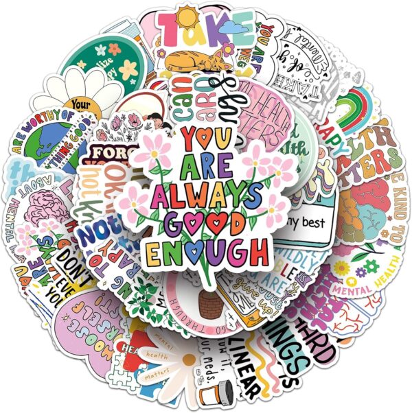 100Pcs Mental Health Stickers Mental Health Matters Awareness Vinyl Laptops Decals Kids Teens Adults Gifts Therapist Water Bottles Bumper Helmet Book Decorative Doctor Reward Stickers