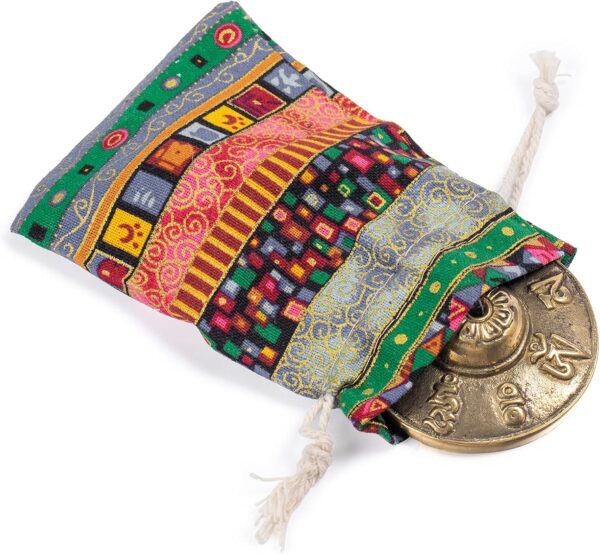 Boao Tibetan Tingsha Cymbals Meditation Chime Bells with Tibetan Drawstring Cloth Bag, 6.3 cm Meditation Chime Bells, for Percussion Instrument(Om Mane Padme Hum Symbols Embossed)