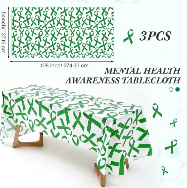 3 Pcs Mental Health Awareness Tablecloth Pancreatic Cancer Awareness Table Cover Colon Cancer Prostate Cancer Awareness Items Plastic Tablecloth for Society Events Party Supplies (Green)