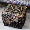 CRAFT KALA Mandala Meditation Floor Pillows Cover Square Pillow Seating Hippie Decorative Adults Bohemian Cushion Cover Outdoor Living Room Throw Ottoman Poufs Cover 22X22X14 inches, Black Gold Flower