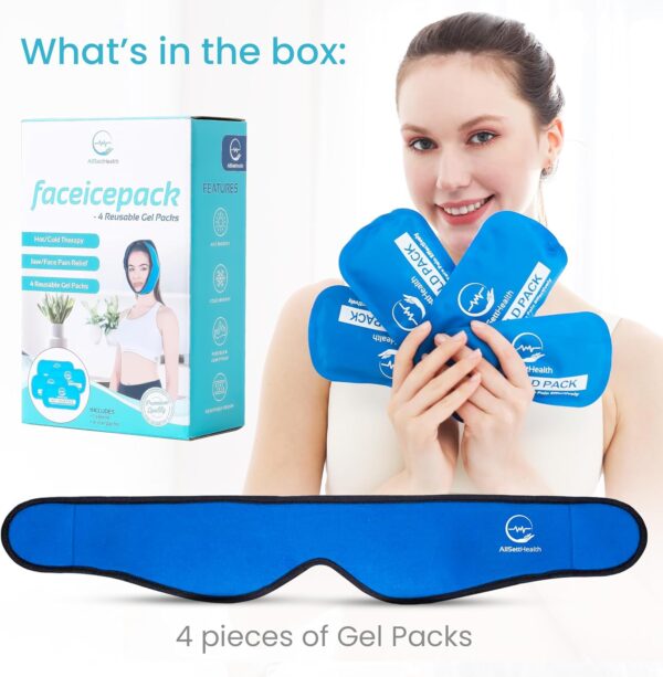 AllSett Health Face Ice Pack Wrap for Pain Relief of Mouth, Oral and Facial Surgery - 4 Reusable Hot and Cold Gel Packs