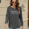 EADINVE "FUN FACT: I don't care Letter Print Women's Crewneck Sweatshirt Raglan Long Sleeve Casual Pullover Tops