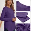 Ficerd 3 Pack Women's Long Sleeve T Shirt Casual Crew Neck Raglan Sleeve Side Split Curved Hem Basic Tunic Tops