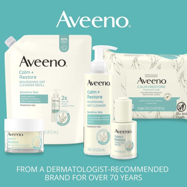 Aveeno Calm + Restore Triple Oat Hydrating Face Serum for Sensitive Skin, Gentle, Lightweight Facial Serum Instantly Smooths Skin, Fast-Absorbing, Hypoallergenic & Fragrance-Free, 1 fl. oz