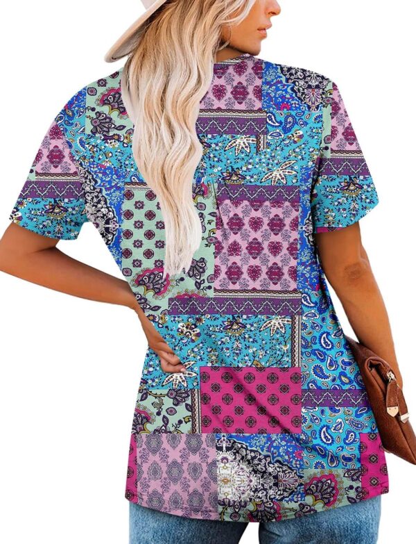 ROSELINLIN Women's Short Sleeve Shirts Floral Summer Tops Loose Fit for Leggings