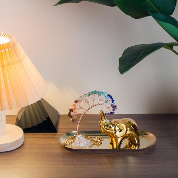 ZenBless 7 Chakra Healing Crystal Tree Ceramic Gold Elephant Decor Elephant Gifts for Women, Elephants Statues Home Decor, Yoga Meditation Zen Spiritual Room Home Shelf Decor Feng Shui Good Luck