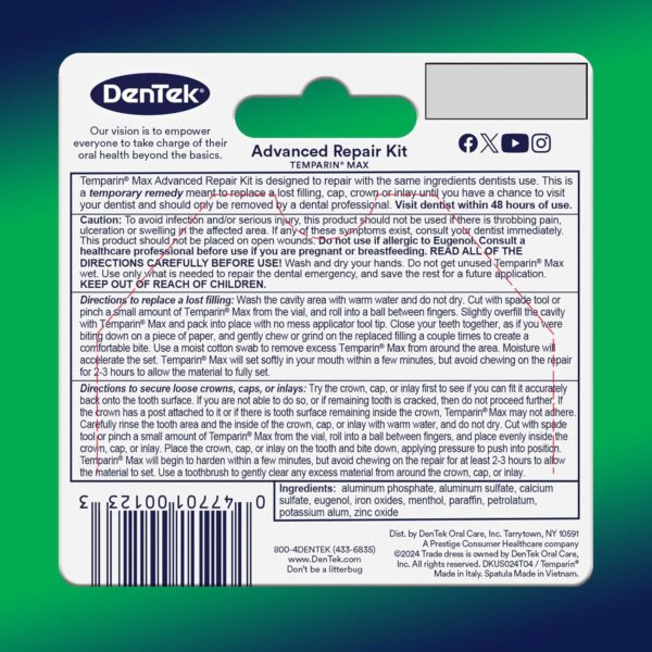 Dentek Temparin Max Repair Kit, 13+ Repairs, 2.64 Grams (Pack of 6)