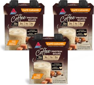 Atkins Café Caramel Iced Coffee Protein Shake, 15g Protein, Low Glycemic, 3g Net Carb, 1g Sugar, Keto Friendly, 12 Count