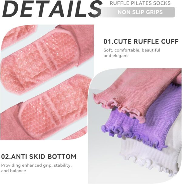 SkiBeaut Pilates Yoga Grips Socks, 4 Pairs Non Slip Skid Women Reformer Hospital Sticky Socks for Elderly Pregnancy Lady