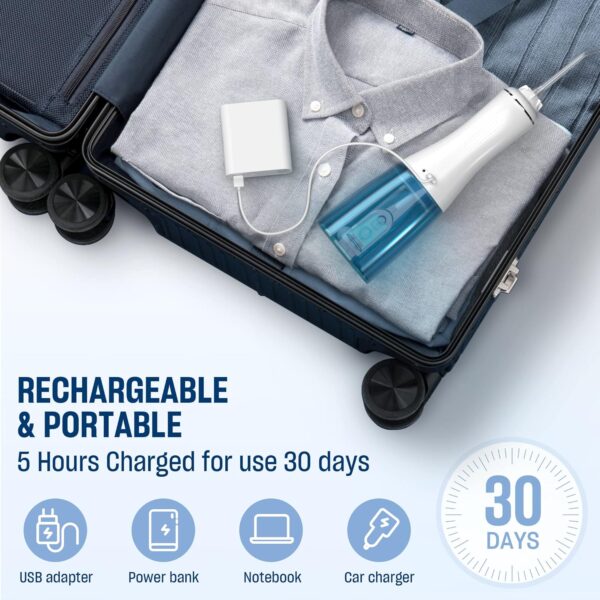 Cordless Water Dental Flosser for Teeth - 350ML Portable and Rechargeable Oral Irrigator with 5 Modes 6 Replaceable Tips - IPX7 Waterproof Powerful Battery Life Water Dental Picks for Travel Home Use
