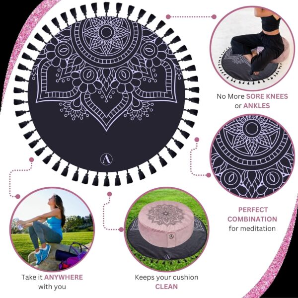 Aila Meditation Pillow Set with Small Meditation Mat & Extra Cushion Cover – Luxurious Meditation Floor Pillow Zen Spiritual Decor Zafu Round Yoga Meditation Cushion – Gift for Meditation Lovers