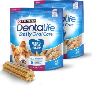 DentaLife Daily Oral Care Dog Treats for Small and Medium Dogs, Chewy Dental Treat to Freshen Breath and Fight Tartar, Chicken Flavor, 35.7 oz. each, 47 Chews each/94 Total Chews - 47 ct. Pouch