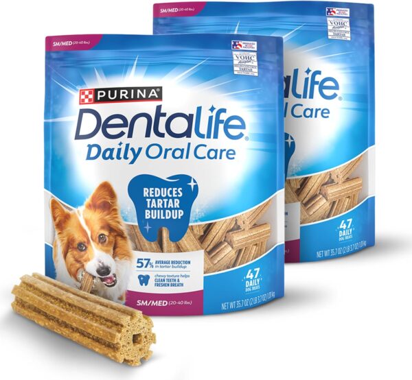 81i02Ei2c1L._AC_SL1500_.jpg DentaLife Daily Oral Care Dog Treats for Small and Medium Dogs, Chewy Dental Treat to Freshen Breath and Fight Tartar, Chicken Flavor, 35.7 oz. each, 47 Chews each/94 Total Chews - 47 ct. Pouch