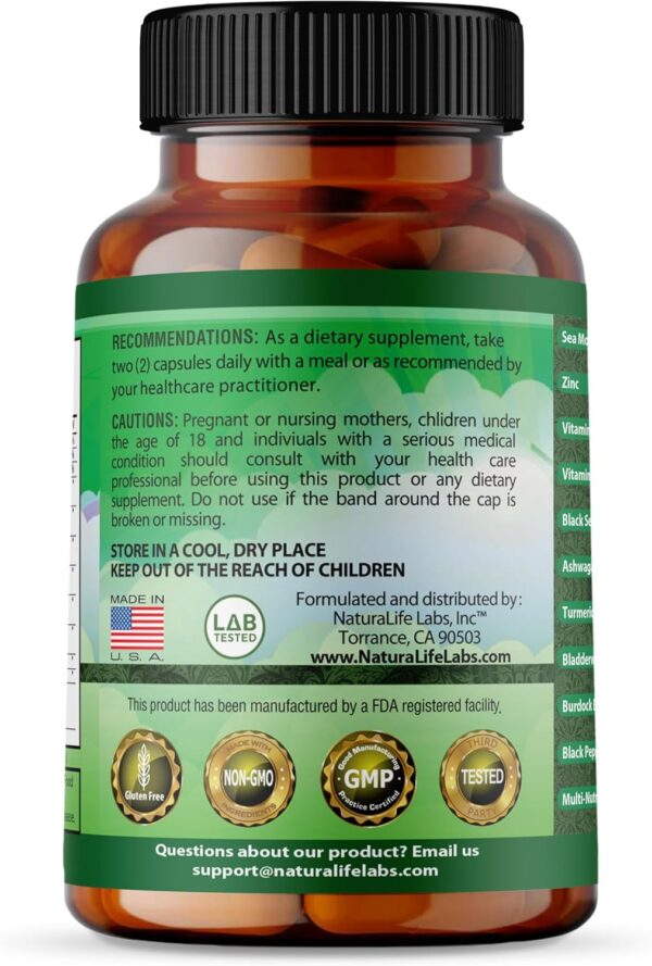 Sea Moss 6000mg - Black Seed Oil 2500mg - Bladderwrack 2000mg - Turmeric 1500mg Ashwagandha 1000mg - Burdock 1000mg - Vitamin C, D3, Yellow Dock Root, Manuka, Dandelion - 90 Veggie caps