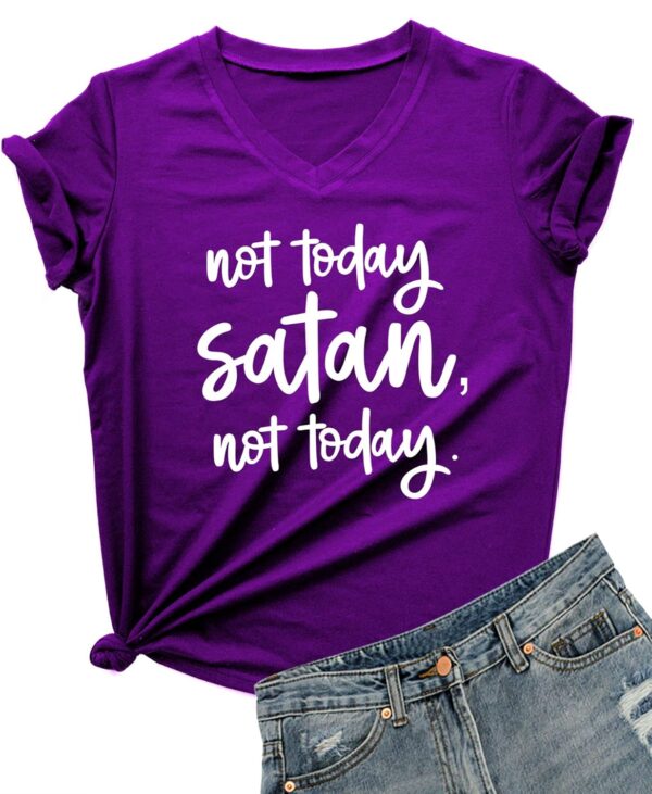 DANVOUY Women Not Today Satan V-Neck Graphic T-Shirt Casual Tops Tees