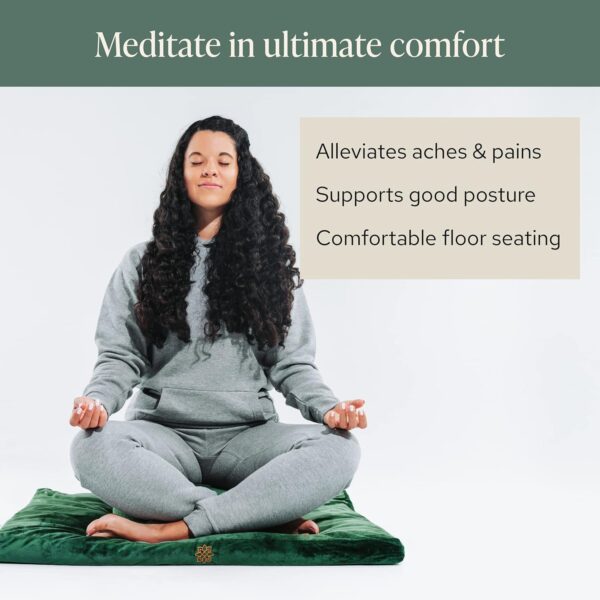 Mindful Modern Velvet Zabuton Meditation Mat | Large Rectangular Yoga Floor Cushion Pillow for Kneeling or Sitting Support | Removable Washable Cover | Perfect Zafu or Bench Complement | Color Grey