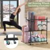 Hadulcet Yoga Mat Storage Rack, Stable Home Gym Storage for Dumbbells, Kettlebell, Workout Equipment Storage Organizer with Removable Hooks, Yoga Mat Holder for Easy to Move