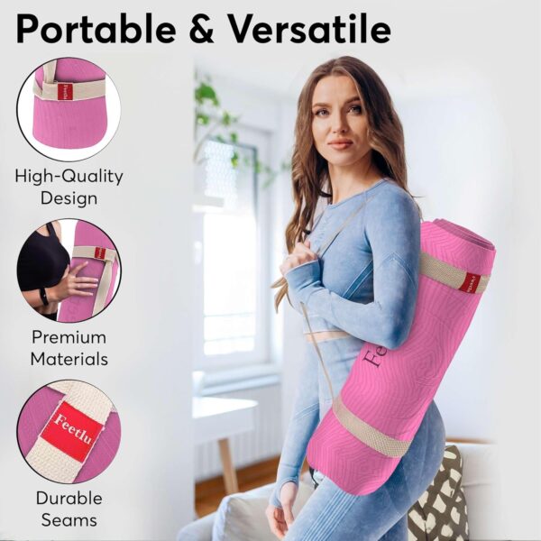 Yoga Mat with Strap – 10mm & 12mm Thick Yoga Mat, Non-Skid Dual Surface Workout Mat, Eco-Friendly POE Yoga Mats for Women Men Kids, Perfect Exercise Mat for Pilates, Yoga, and Floor Workouts, Includes Carrying Strap.