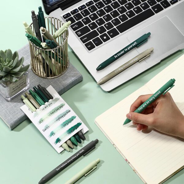 30 Pcs Mental Health Little Reminders Emotional Support Affirmation Gifts Mental Health Pen Office Must Have Pen Therapist Gift with 6 Motivational Card for Employees Students (Green)