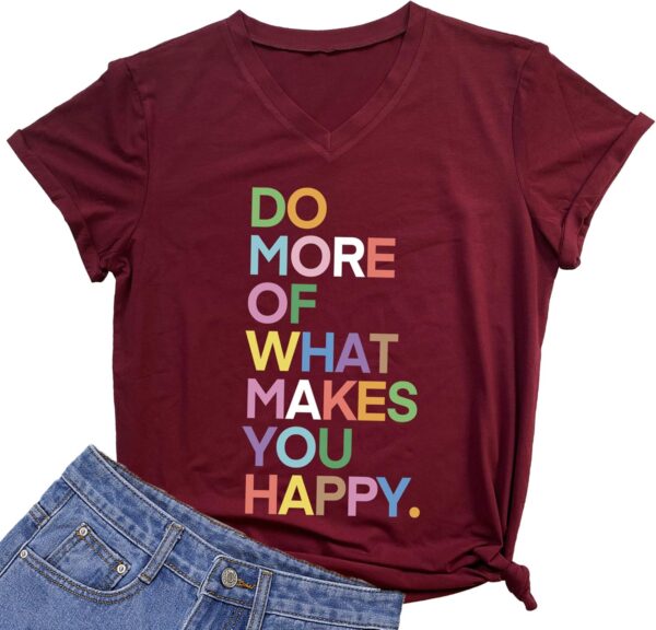 MIMOORN Womens Fun Happy Graphic Tees Summer Cute Letter Printed T-Shirts