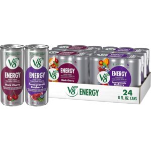 V8 +Energy Black Cherry and Pomegranate Blueberry Juice Energy Drinks, 8 fl oz Can (24 Pack)
