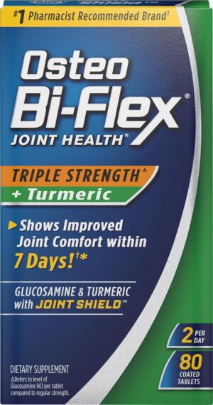 Osteo Bi-Flex Triple Strength Glucosamine with Turmeric, Joint Health Supplement, Coated Tablets, Original Version, 80 Count