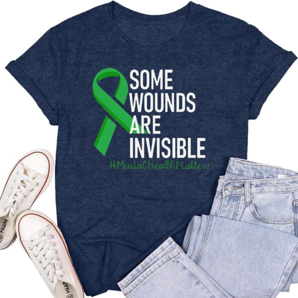 Womens Mental Health Matters Shirts Green Ribbon Awareness T-Shirt Inspirational Tee Top