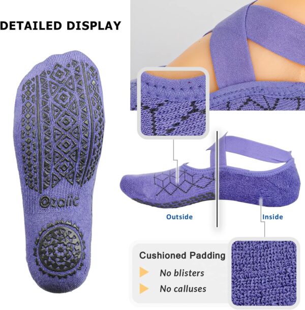 Ozaiic Yoga Socks for Women Non-Slip Grips & Straps, Ideal for Pilates, Pure Barre, Ballet, Dance, Barefoot Workout