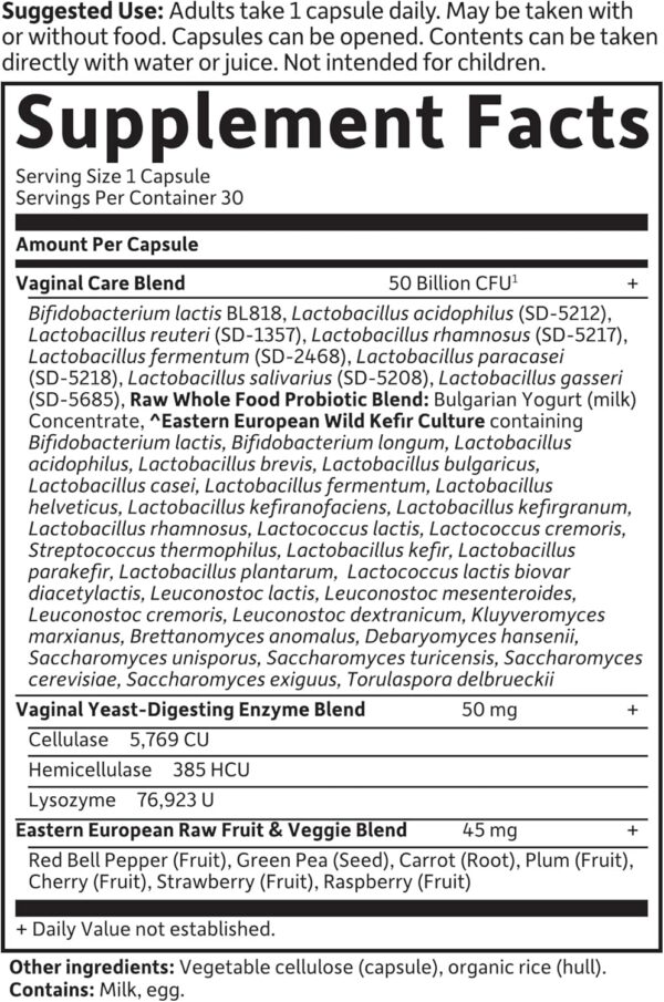 Garden of Life RAW Probiotics Vaginal Care Shelf Stable - 50 Billion CFU Guaranteed Through Expiration, Acidophilus - Once Daily - Certified Gluten Free - No Refrigeration - 30 Vegetarian Capsules